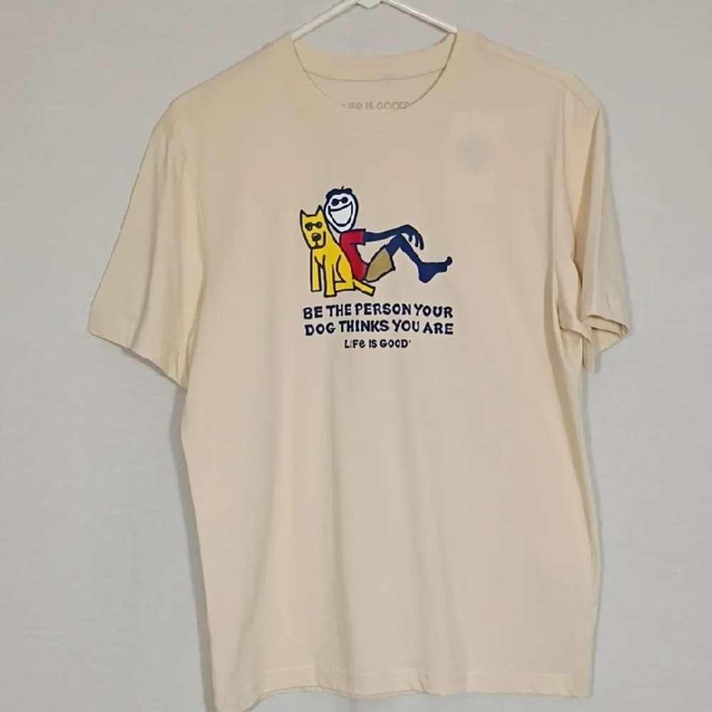 NWT Life Is Good Putty White Jack And Rocket Be The Person Tee Size Small Cotton - Picture 1 of 8